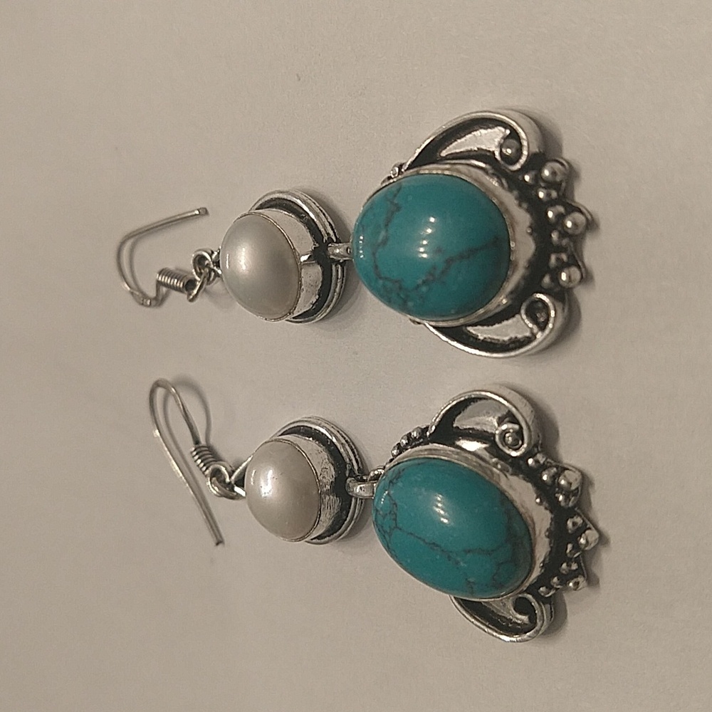 Turquoise and pearl earrings 925